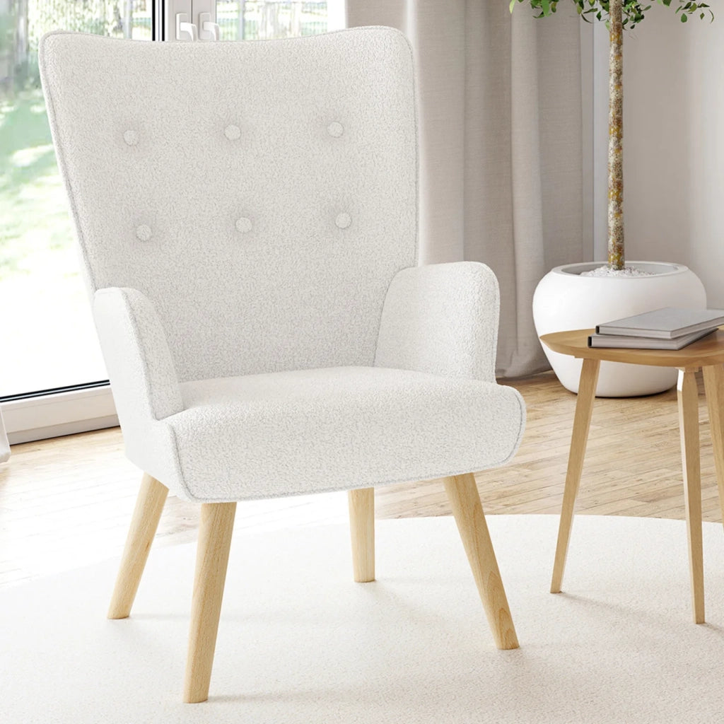 IDMarket - IVAR Poltrona scandinava in tessuto bouclette bianco