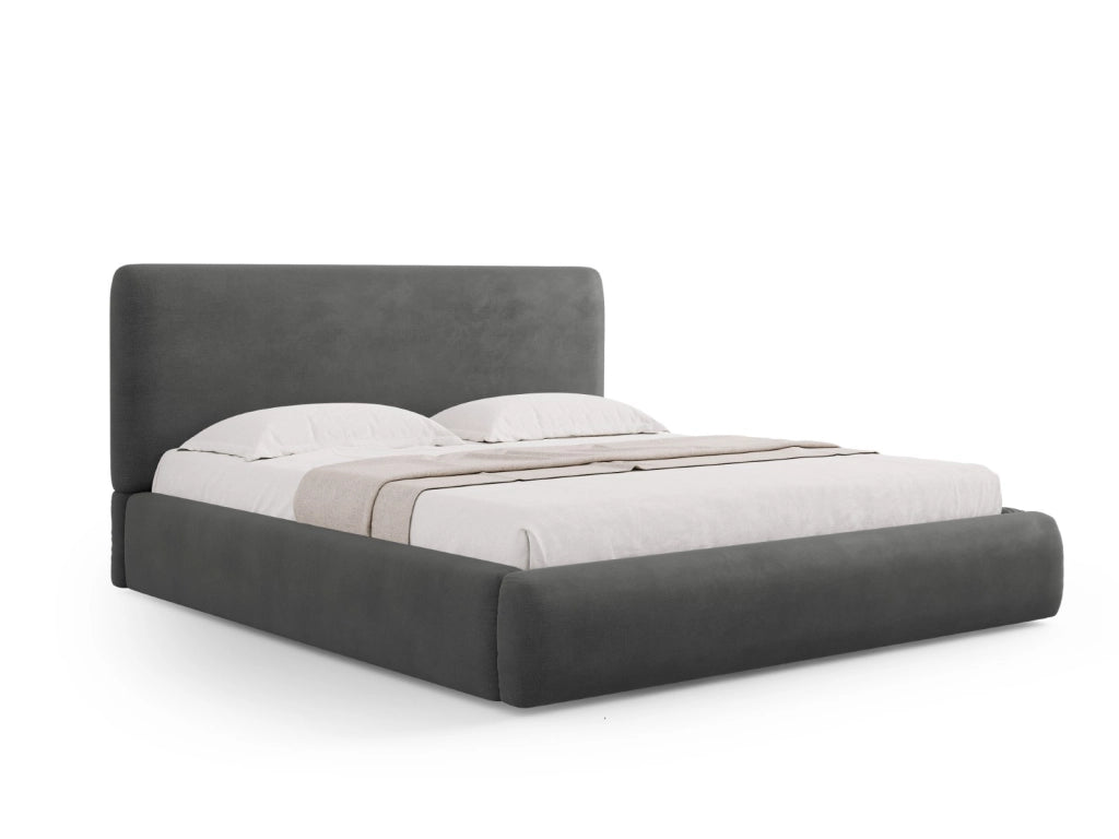 Cosmopolitan Design - Letto a cassettone con testiera "Colonel" 200x200cm in ciniglia grigio scuro 