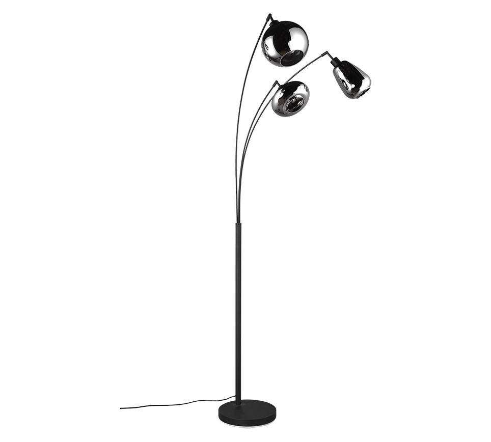 Piantana ad arco 3 diffusori, metallo, nero e fumé, H 200 cm, Lumina