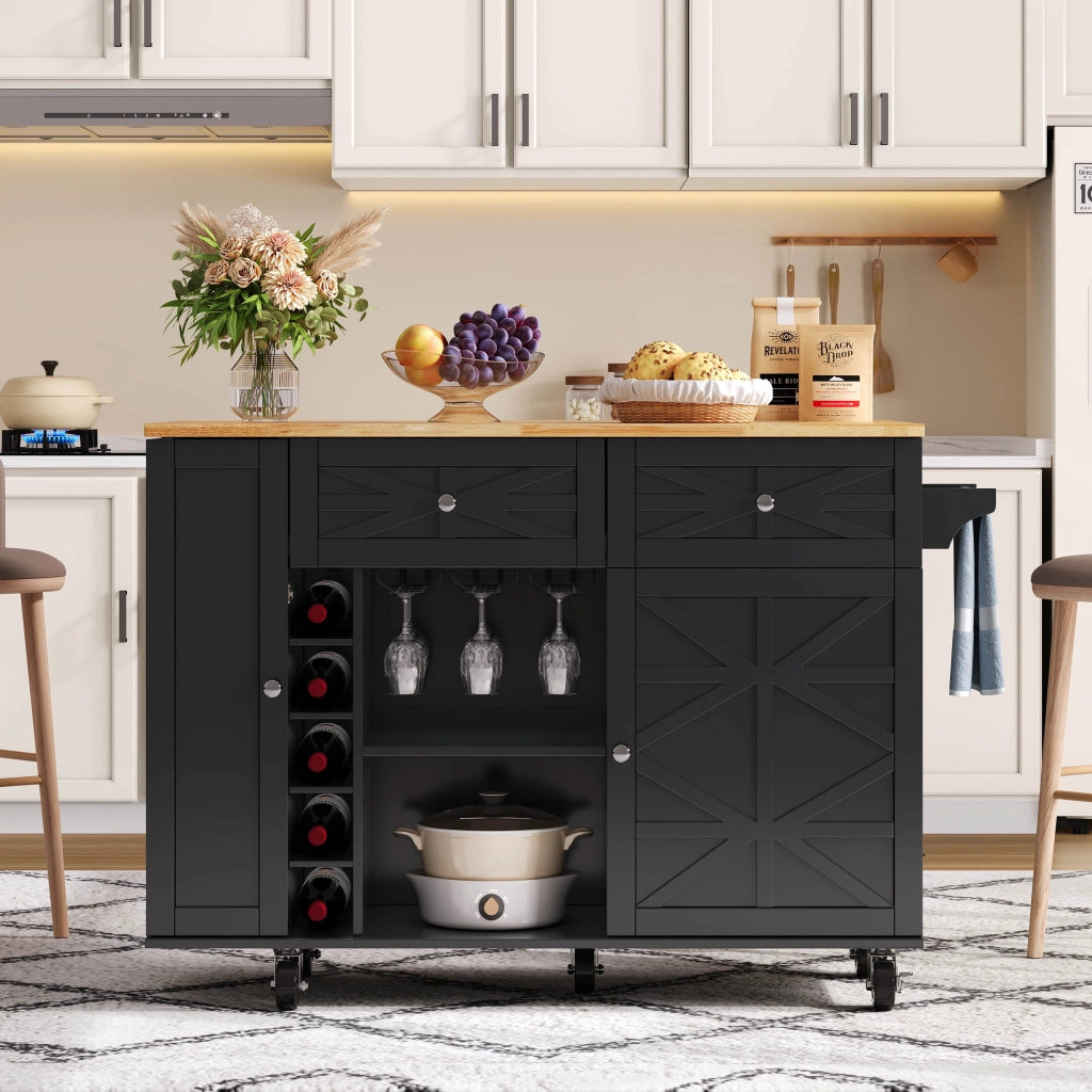 CARRELLO CUCINA con piano ribaltabile 120 x 45(70) x 89 cm in MDF nero