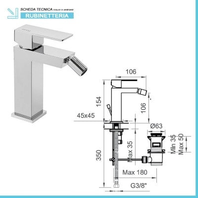 Set miscelatori lavabo alto bidet e doccia 2 vie cromati serie Italia