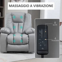 Poltrona Alzapersona Reclinabile con 8 Punti Massaggianti e Telecomando, in Microfibra, 94x96x106 cm, Grigio