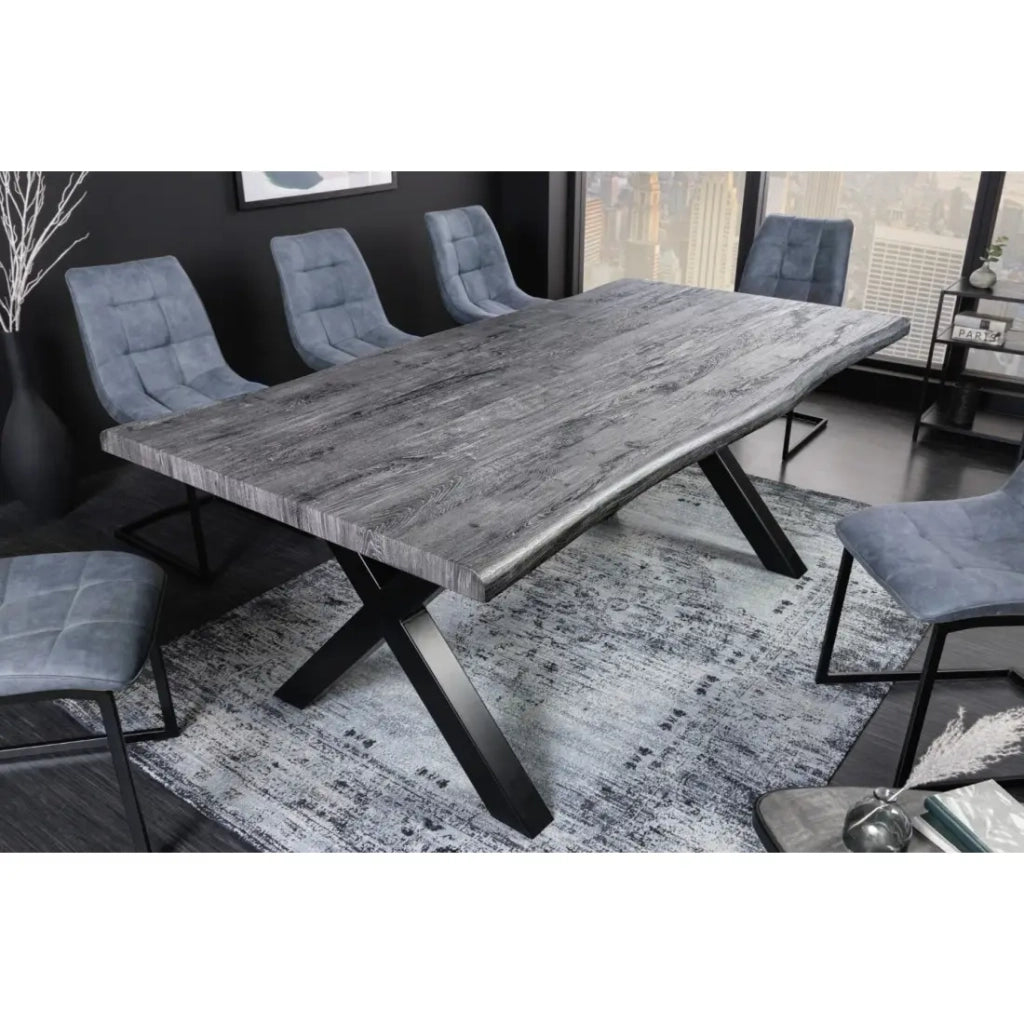Tavolo da pranzo RIVET 180 cm in legno grigio e metallo nero