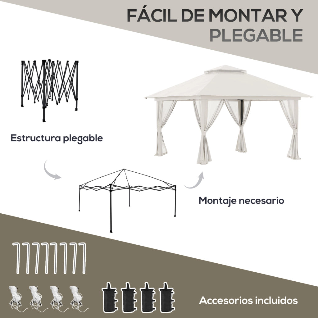 Tenda da giardino pieghevole ¨C zephmum ¨C crema 4x4x2.8 m con doppio tetto e zanzariera