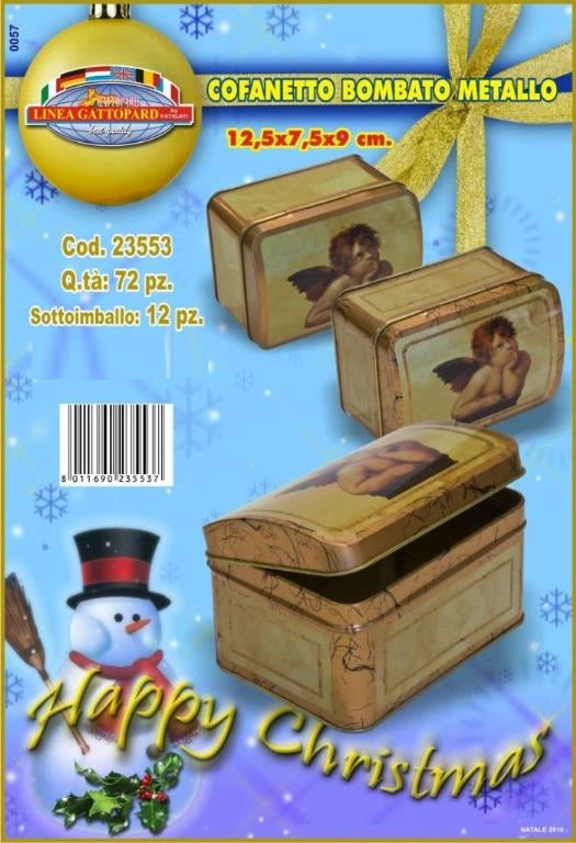 Cofanetto Scatola Box in metallo Bombato con angeli 12,5 x 7,5 x 9 cm