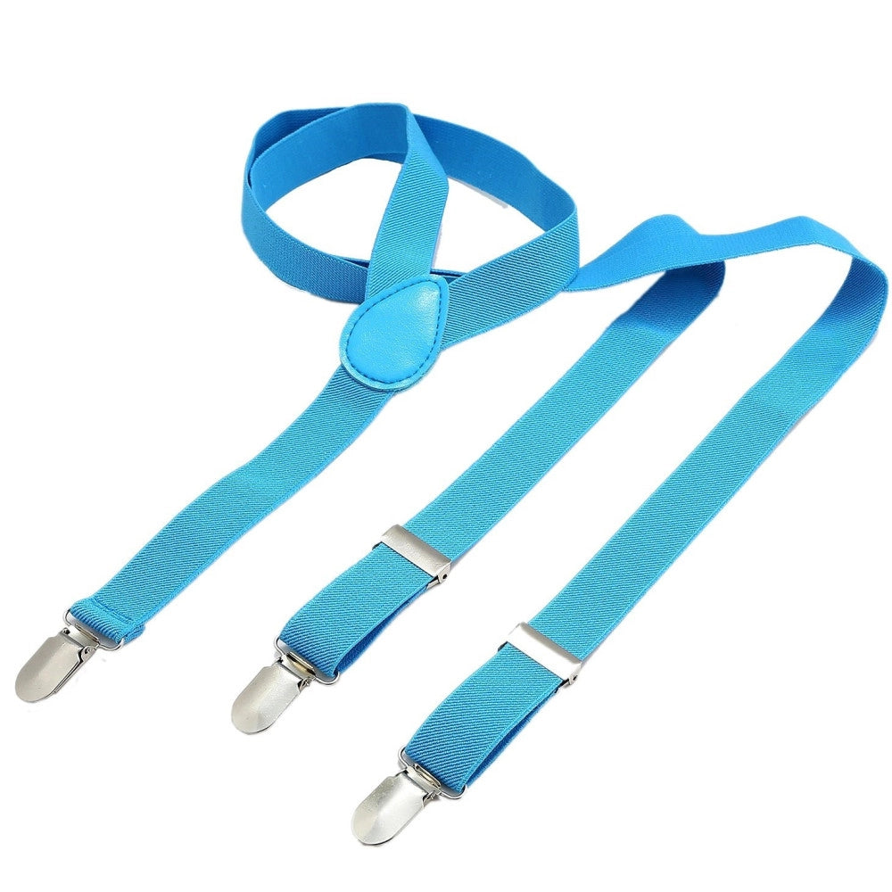 Trade Shop - Bretelle Elasticizzate Tinta Unita Uomo Donna Cinghia Regolabile Azzurre -