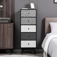 Mobile Cassettiera 5 Cassetti Fantasia Geometrica, Arredamento Moderno Camera e Ingresso, 40x40x111.5cm Nero Grigio