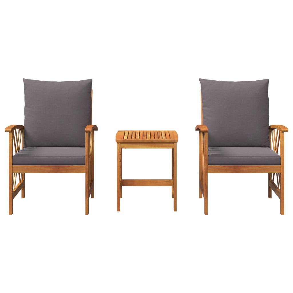 Set da giardino in 3 pezzi con cuscini in legno massello di acacia
