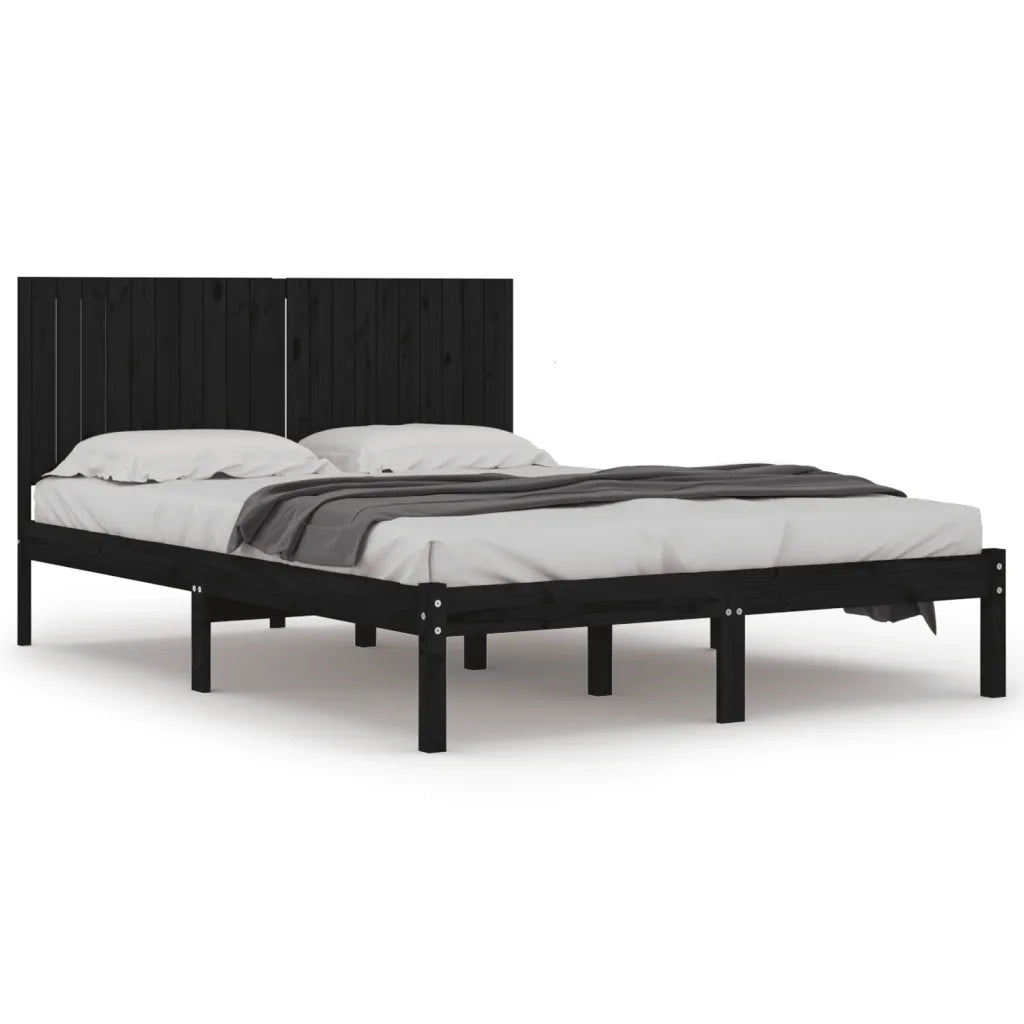 Giroletto-Struttura Letto Nero in Legno Massello di Pino 200x200 cm 152613