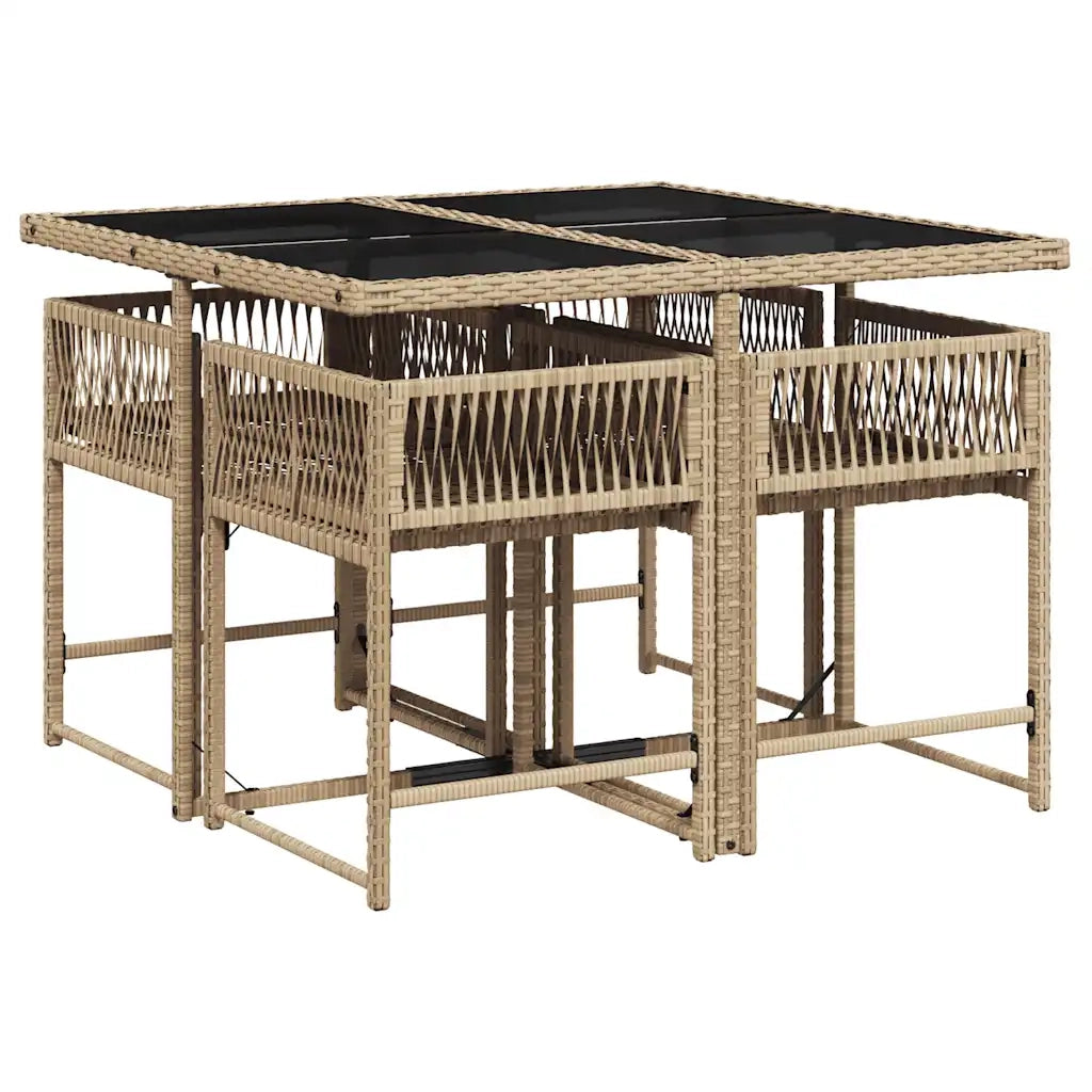 Set da Pranzo da Giardino 5 pz con Cuscini Beige in Polyrattan 3211438