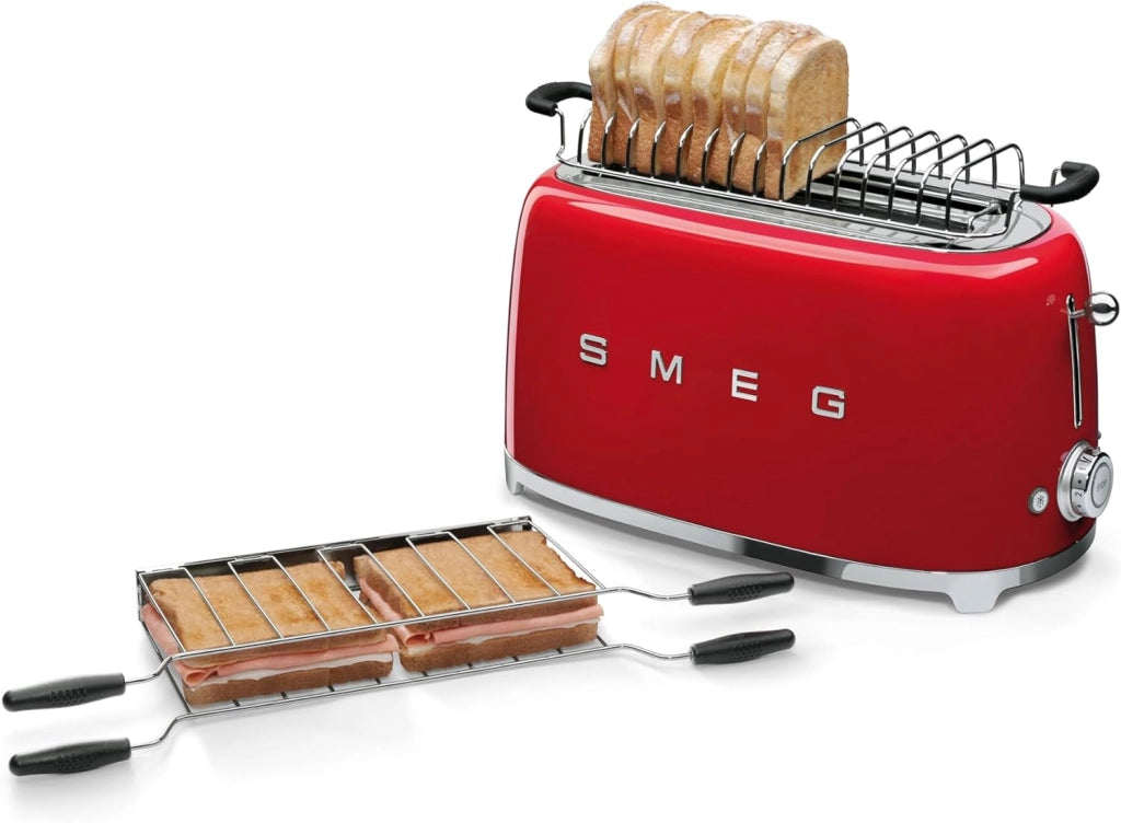 Smeg, scaldapanini tsbw02, accessorio per tostapane, griglia in acciaio, maniglie in plastica ad alta resistenza termica, compatibile con tostapane smeg tsf02, 51x383x103 mm