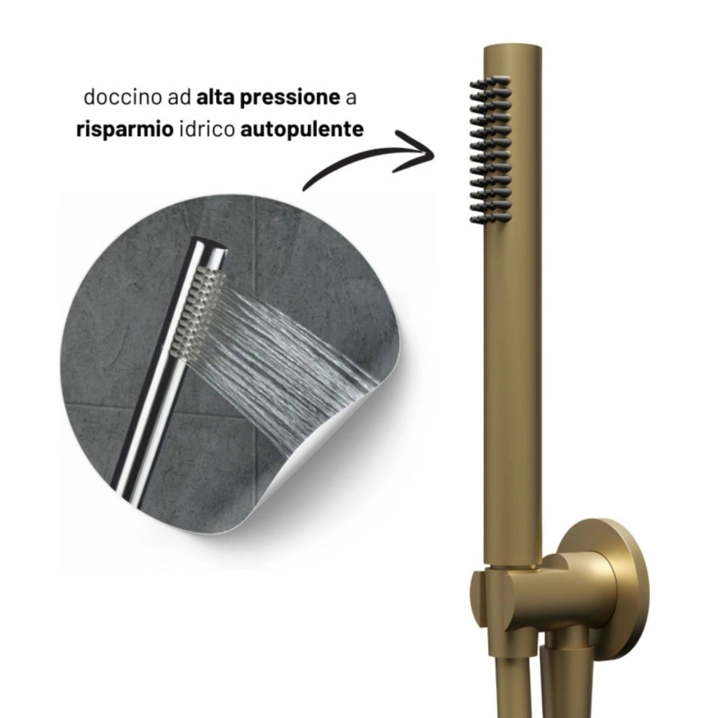 Set per doccia soffione tondo in acciaio inox 250 millimetri finitura oro *** finitura- oro matt satinato, confezione 1