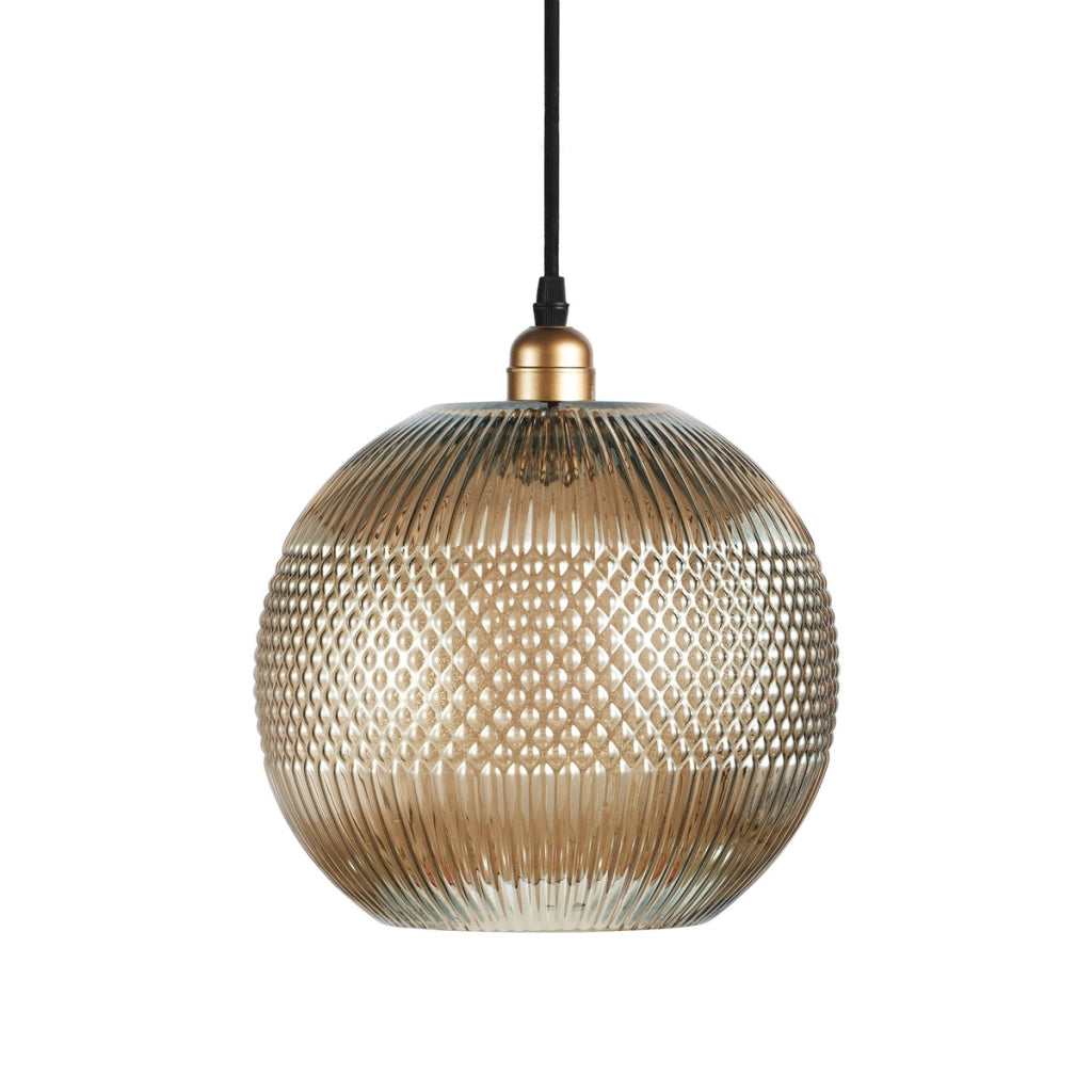 Lampada a sospensione Neptun in vetro lavorato grigio e oro