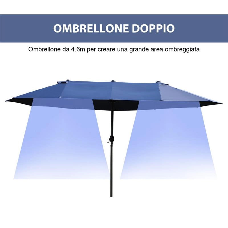 OMBRELLONE DOPPIO TETTUCCIO DA ESTERNO 460 X 270 X 240 BLU