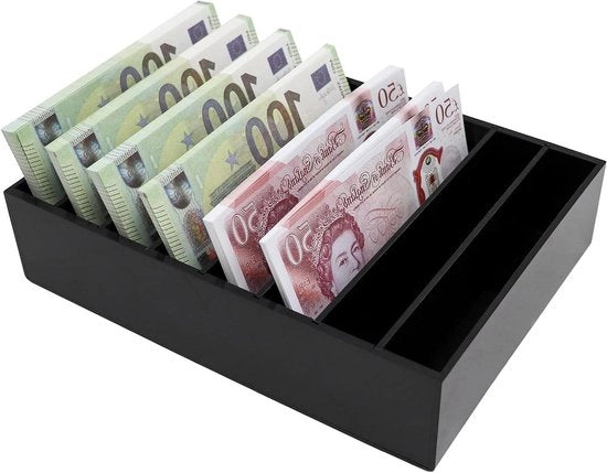 Organizzatore di cassa con 8 compartimenti - Nero acrilico - Contenitore per contanti - Organizzatore di cassa per monete e biglietti