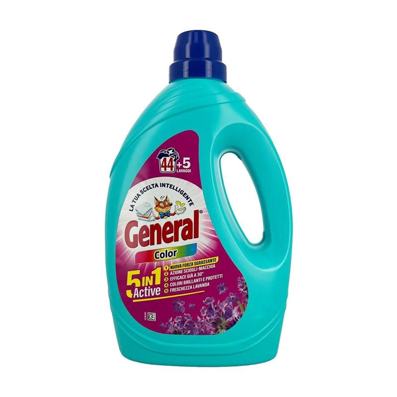 GENERAL COLOR 5 IN 1 NUOVA FORZA SGRASSANTE  EFFICACE GIÀ A 30° FRESCHEZZA ALLA LAVANDA 44+5 LAVAGGI 1,98L