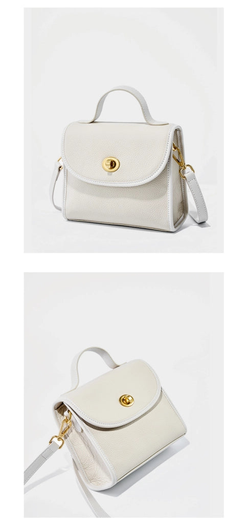 Borsa a tracolla da donna in vera pelle, borsa a mano casual, borsa tote bianca.