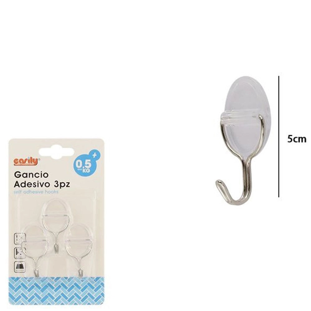 Trade Shop - Set 3pz Ganci Appendini Adesivi Parete Casa Cucina Bagno Attaccapanni Ovale 87010 -