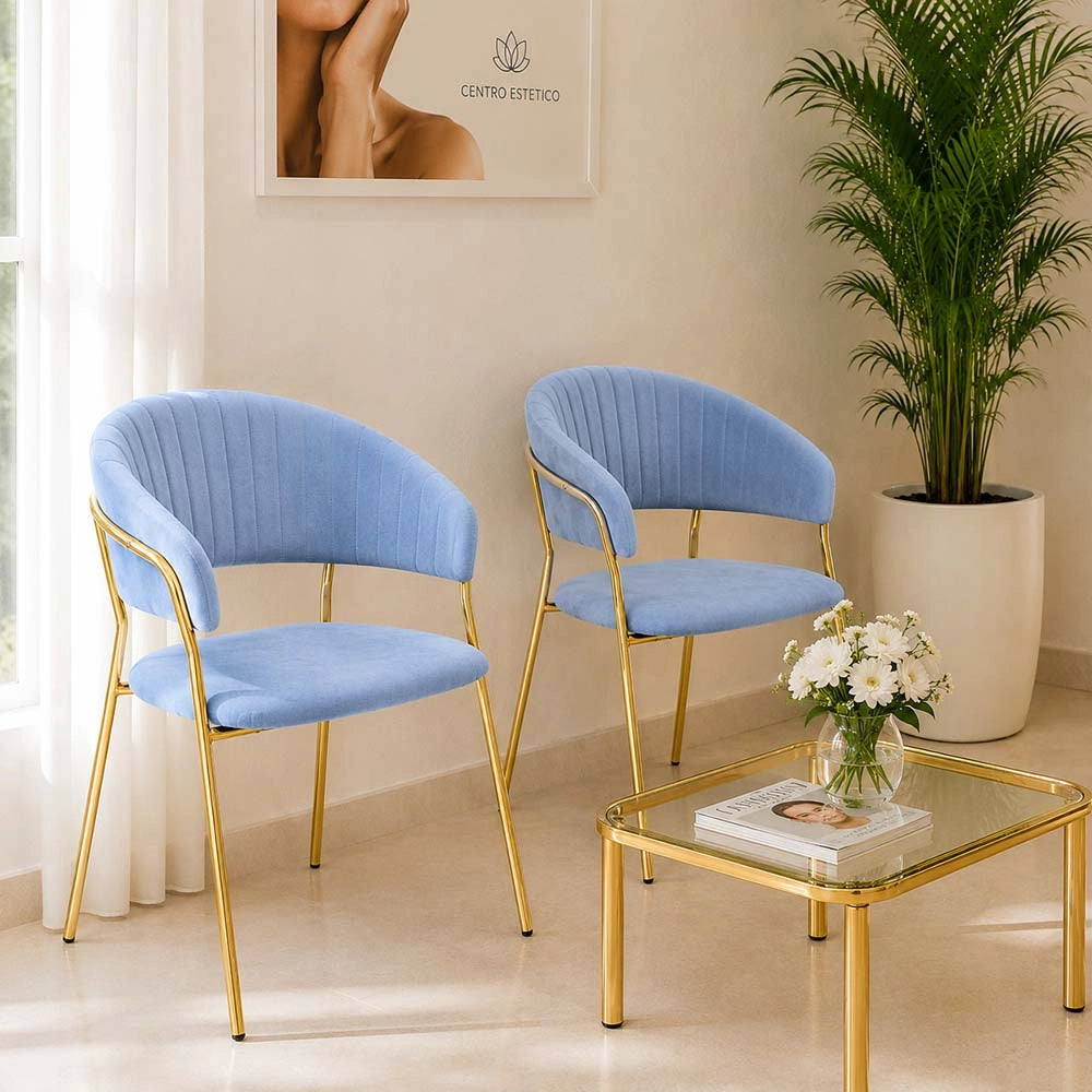 Sedie da sala da pranzo set da 2 Aurelia con schienale in velluto celeste