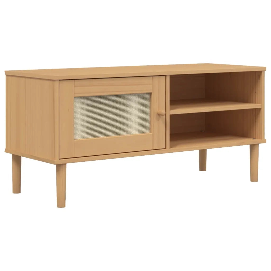 Mobile TV-Credenza per TV-Console TV SENJA Aspetto Rattan Marrone 106x40x49 Massello Pino