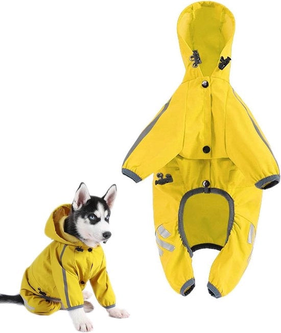 Giubbotto Impermeabile per Cani con Cappuccio e Cintura Adattabile (Giallo)