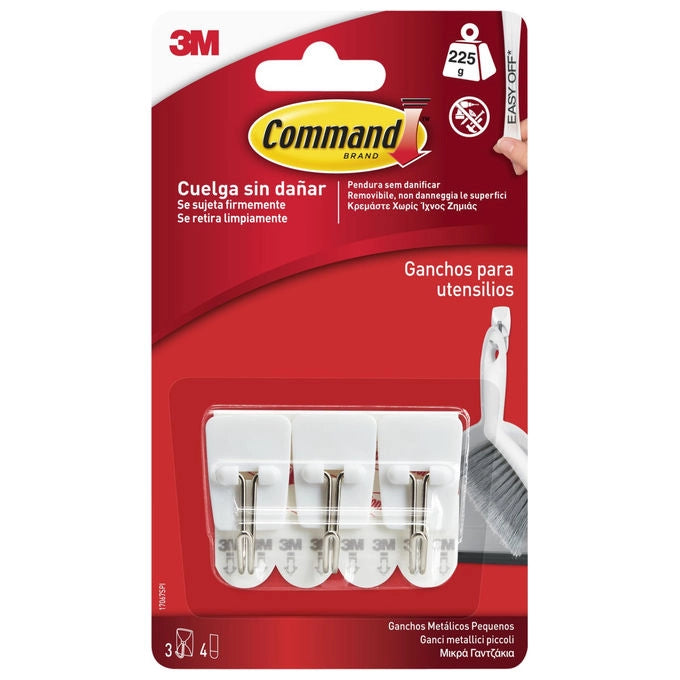 Command, Ganci Adesivi Piccoli, In Plastica Con Punta Metallica, 3 Pezzi