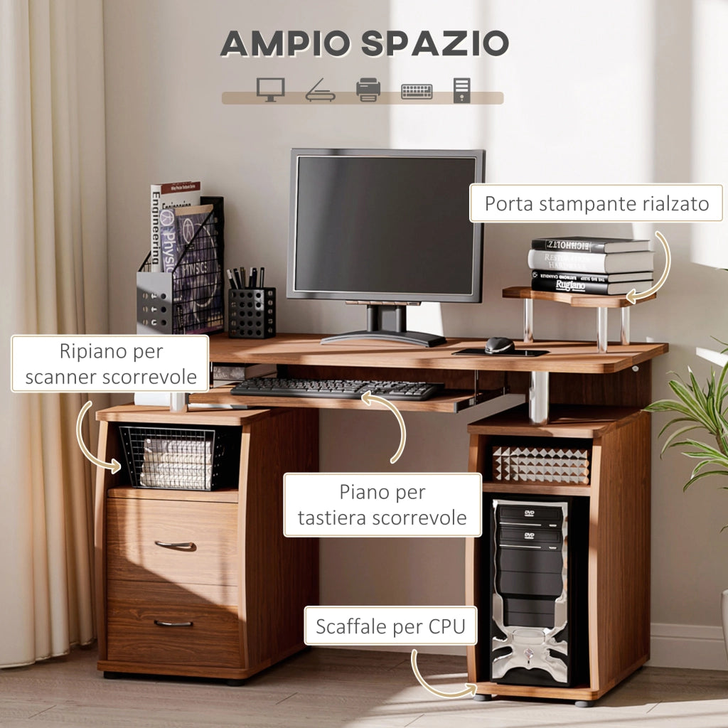 Scrivania per Computer con Libreria e Cassetti ¨C zephmum ¨C Legno, Marrone, 120x55x85cm