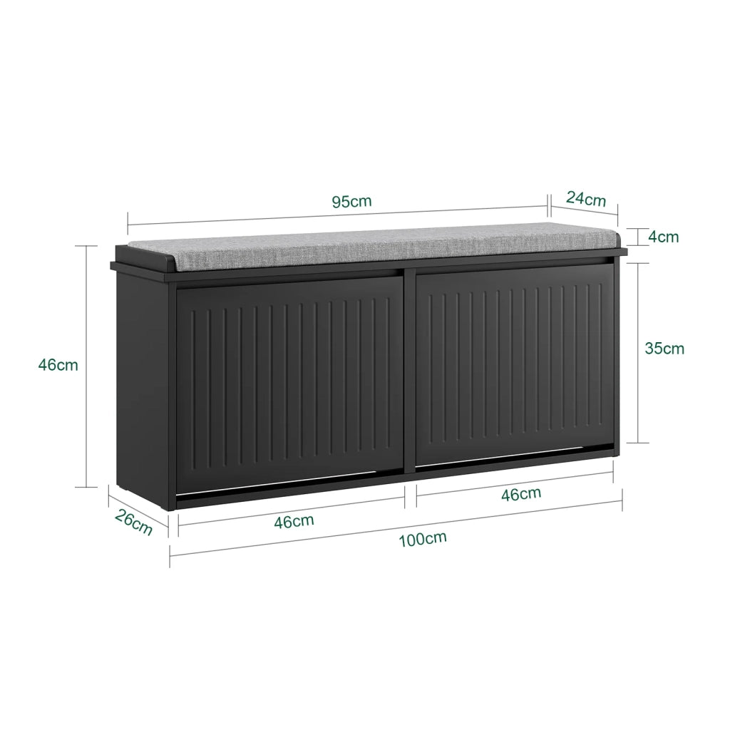 SoBuy Panca Scarpiera da Ingresso - Scarpiera Salvaspazio Slim in Legno, Panca Contenitore per 8-10 Paia di Scarpe, 158kg di Carico, Nero, 100x26x46cm, FSR98-XL-SCH
