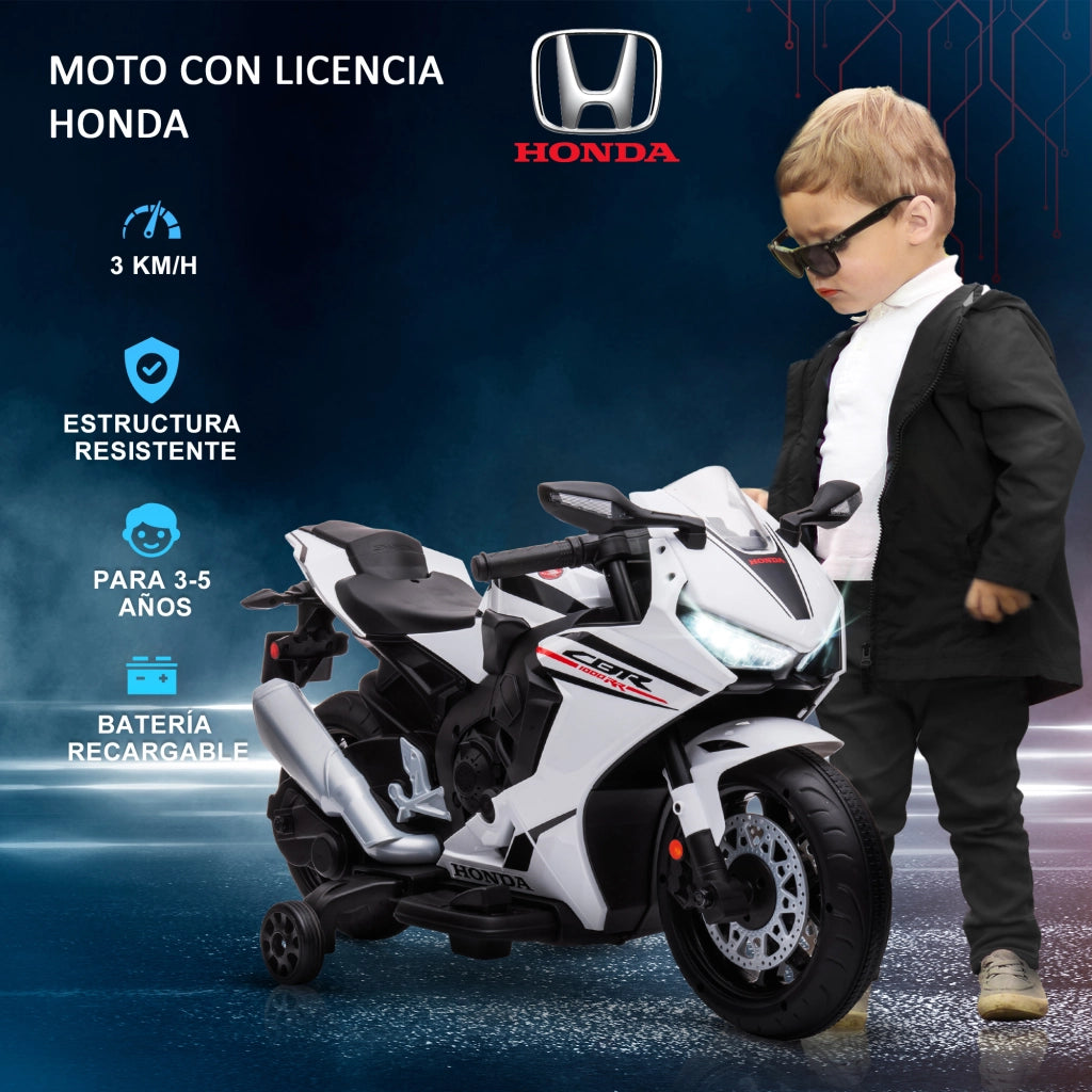 Moto Elettrica per Bambini Honda ¨C Xylo ¨C 3-5 Anni con Fari Clacson Musica Ruote 90x44x52cm Bianca