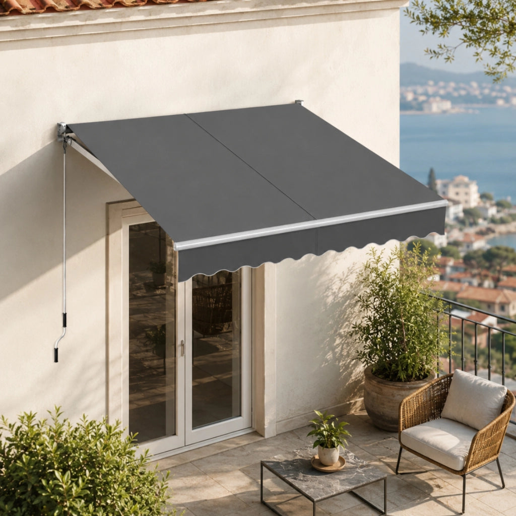 Tenda Da Sole Avvolgibile Con Apertura Manuale A Manovella E Pendenza Regolabile Struttura In Alluminio Rinforzato Per Balcone Terrazza Veranda Spazio Esterno Design Contemporaneo 295 x 250 Cm Grigio Scuro
