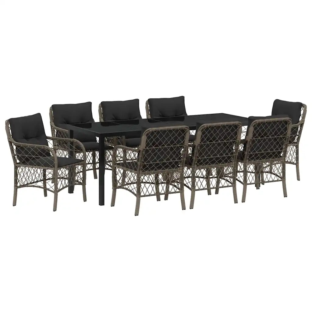 Set da Pranzo per Giardino con cuscino 9 pcs Grigio polyrattan 3380224