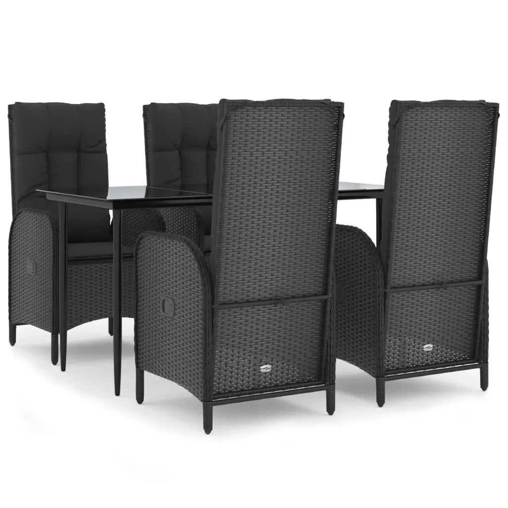 Set da Pranzo da Giardino 5 pz Nero con Cuscini in Polyrattan 3185169