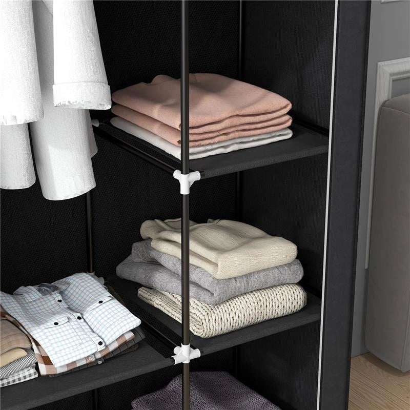 ARMADIO GUARDAROBA PORTATILE IN TESSUTO CON 6 RIPIANI APERTI E UN APPENDINO 103X43X162.5 CM NERO