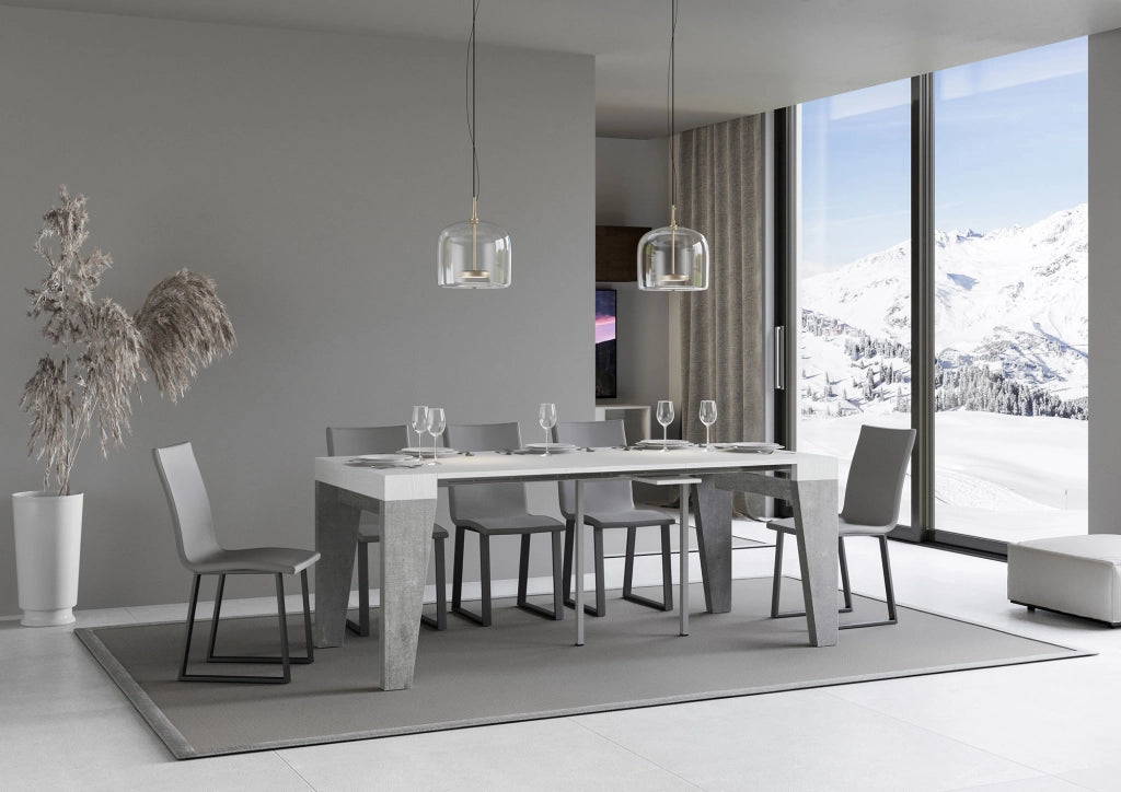 Consolle allungabile 90x40/196 cm Naxor Mix Small piano Bianco Frassino - struttura Cemento
