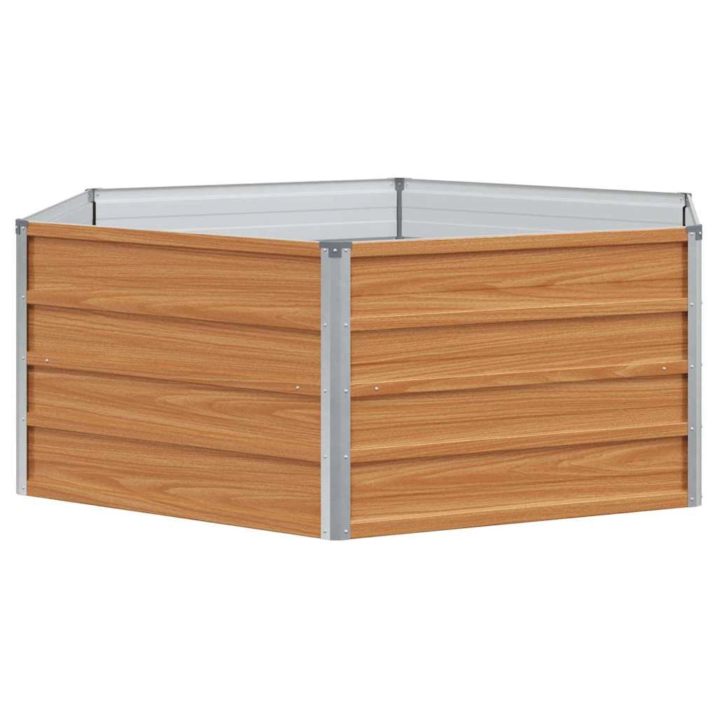 Fioriera rialzata esagonale industriale 129 x 129 x 45 cm in acciaio zincato con finitura effetto legno 02_0059008