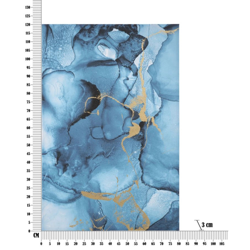 Stampa dipinta Blu Rey astratta effetto marmo blu e oro su tela 80x120 cm