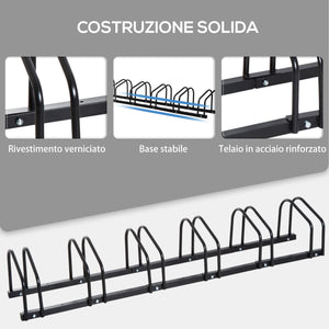 Rastrelliera Porta Biciclette 6 Posti 179x33x27 cm in Acciaio Nero
