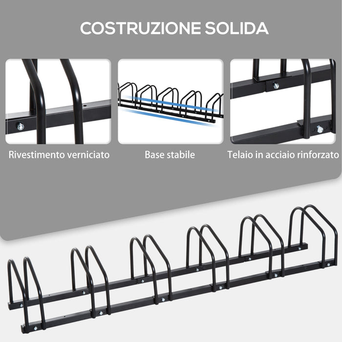 Rastrelliera Porta Biciclette 6 Posti 179x33x27 cm in Acciaio Nero