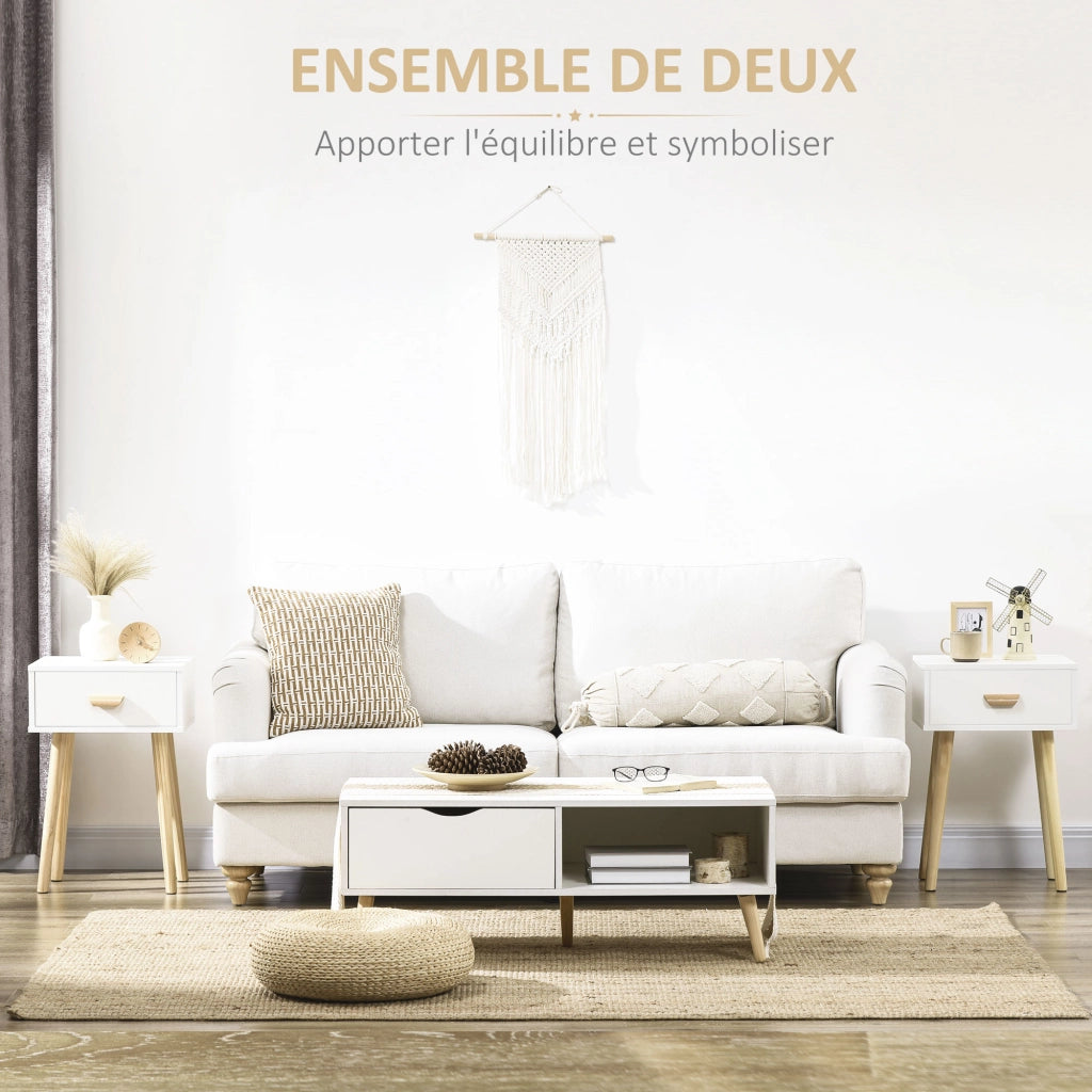 Comodino moderno con cassetto e gambe in legno massello ¨C zephmum ¨C 40.5x30.5x60 cm, bianco