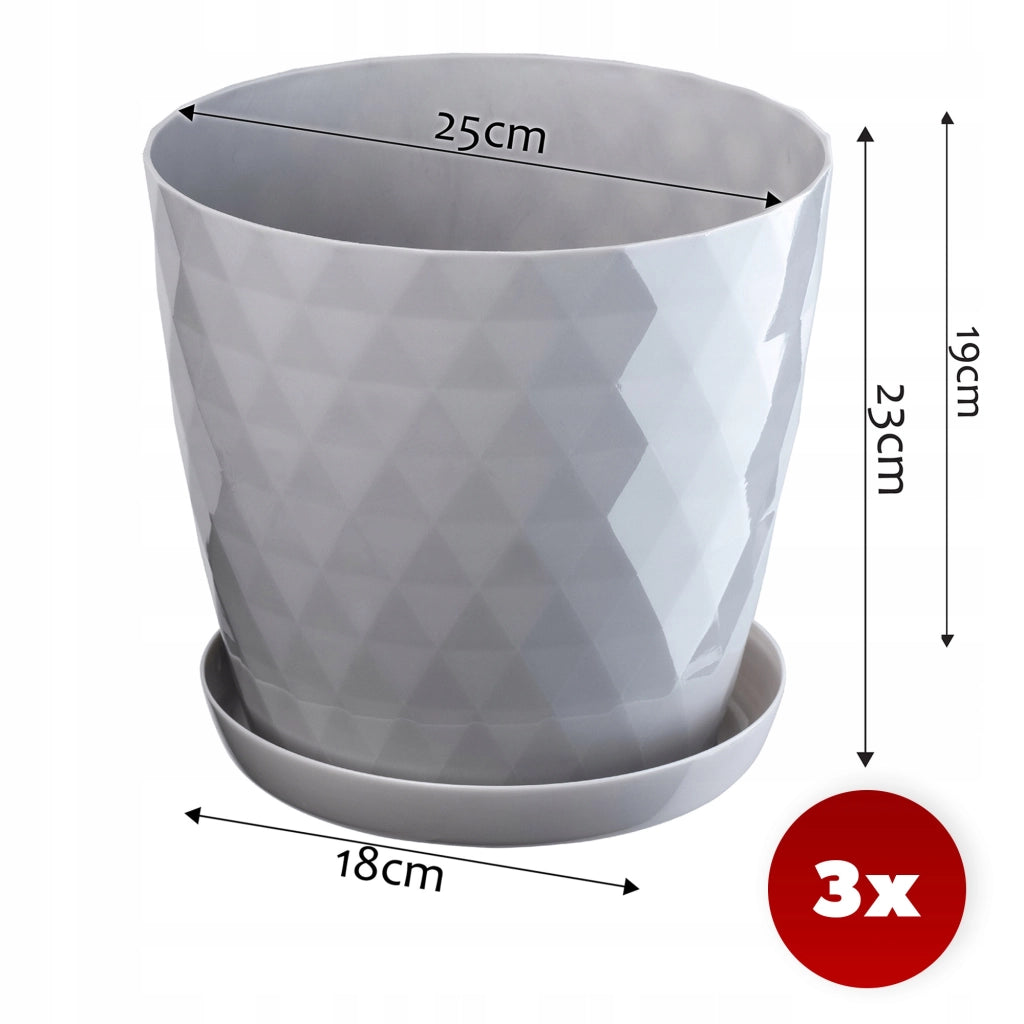 Vaso da fiori KADAX, fioriera, coperchio, 25 cm, supporto per fiori, plastica grigia, 3 pezzi.