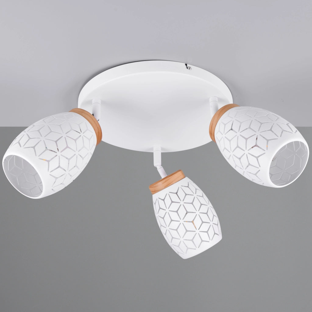 PLAFONIERA 3XE14 BIDAR D.58CM BIANCA/LEGNO