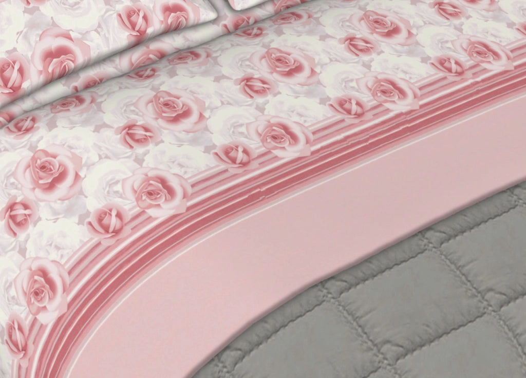 Completo Lenzuola In Morbida Flanella Made Italy Disegno Floreale Roseto C.N - 2 Piazze - Rosa