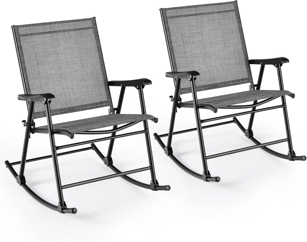 Set di 2 Sedie a Dondolo Pieghevoli, Sedie da Giardino con Braccioli, Sedie da Terrazza in Tessuto Textilene, Sdraio a Dondolo da Balcone Portato 150 kg, Sedie da Pranzo per Patio, Spiaggia