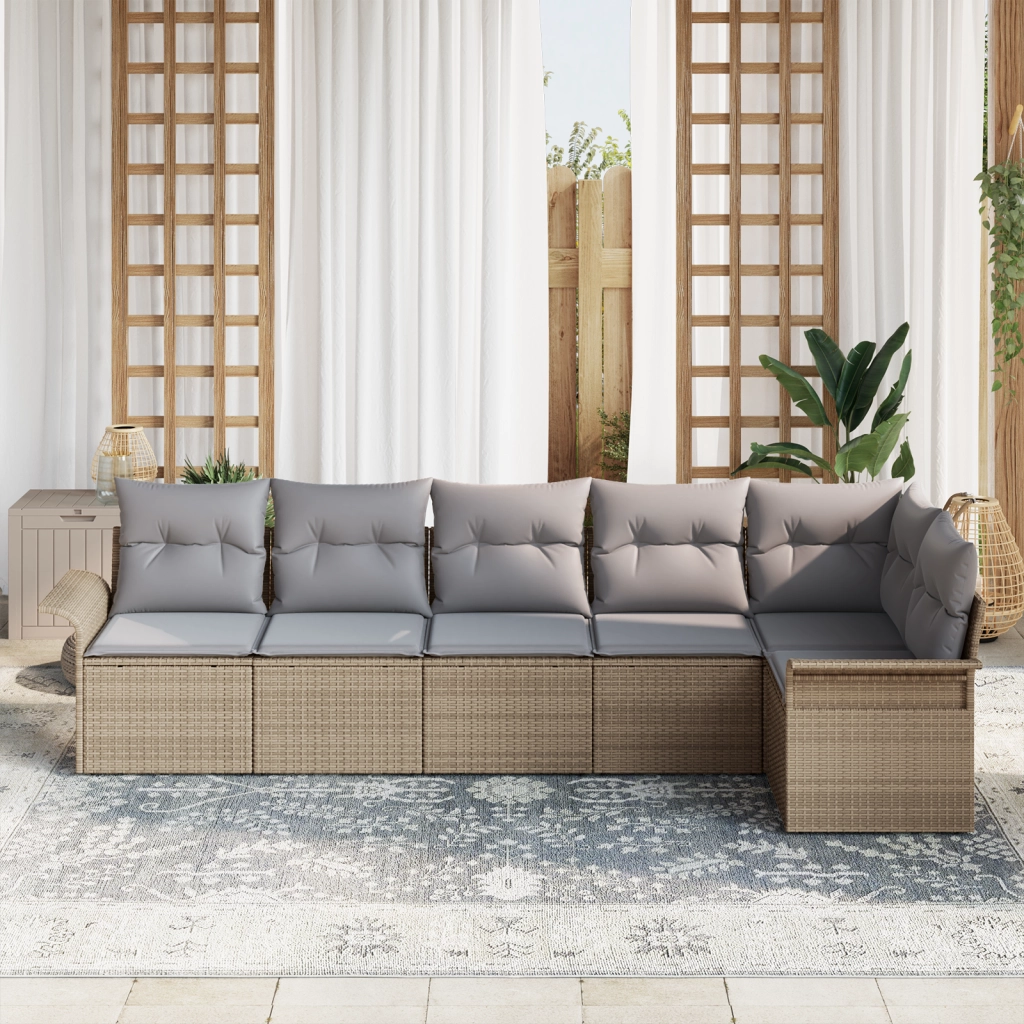 Set di divani da giardino 6 pezzi con cuscini Beige Polyrattan