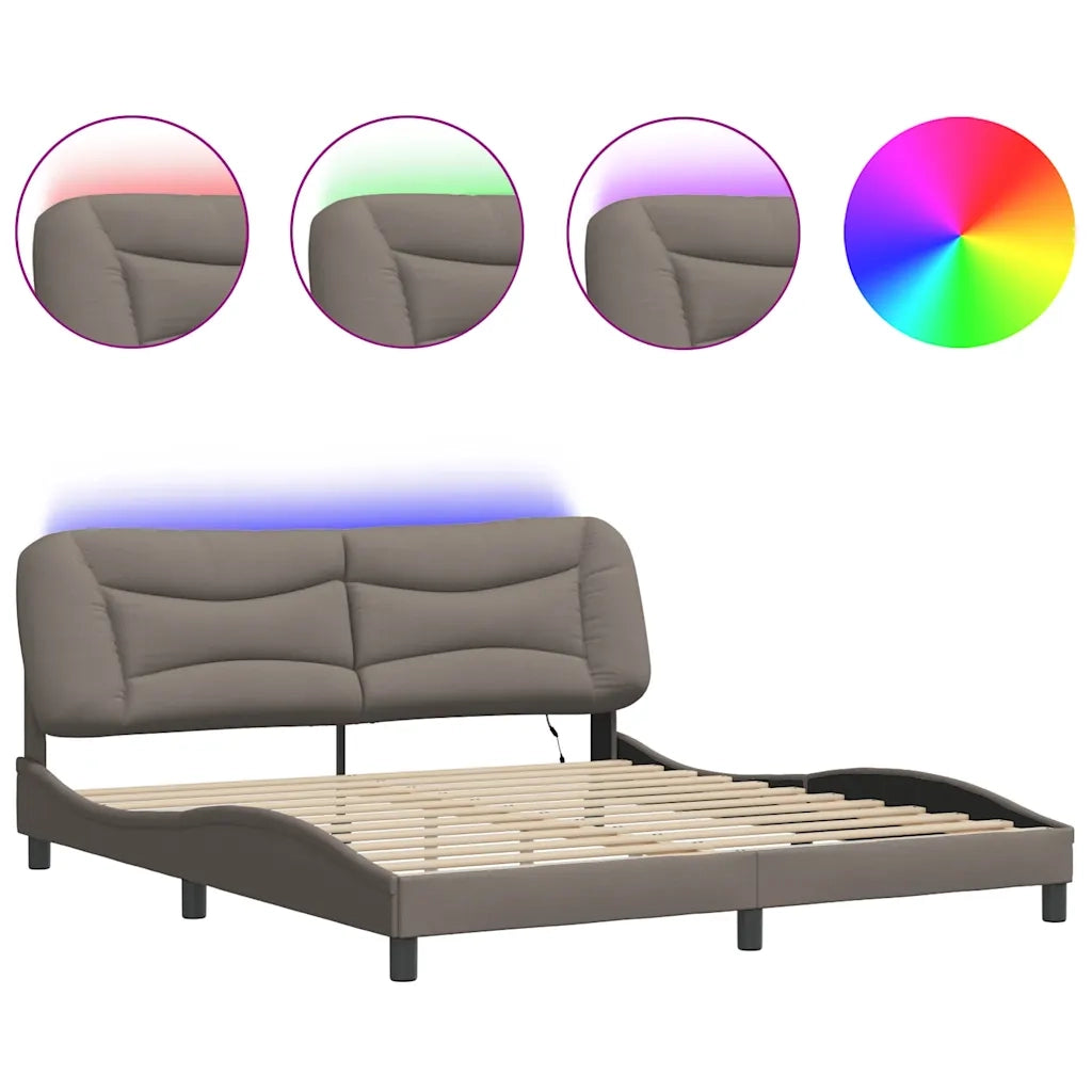 Giroletto con LED senza Materasso-Struttura Letto Hvar Tortora 180x200 cm in Tessuto