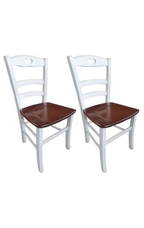 Set 2 sedie shabby bianco anticato legno seduta noce 46x43x89 - Mobili 2G