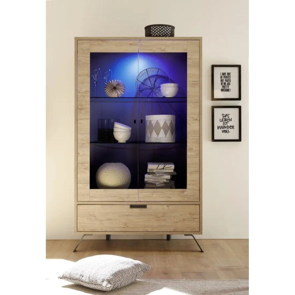 Vetrina SHOW – 2 porte in vetro e 1 cassetto – Color quercia chiara – Design moderno