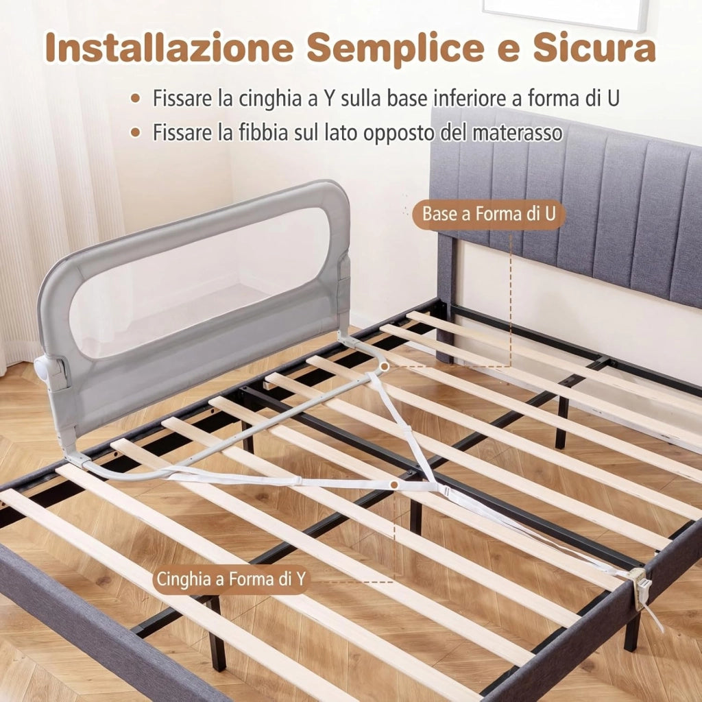 Sponda Letto Anticaduta per Bambini 120 cm, Grigio
Barriera di Sicurezza Pieghevole per Neonati con Altezza 3 Livelli Regolabile, Cinghia Fissaggio Sicuro, Protezione Neonati