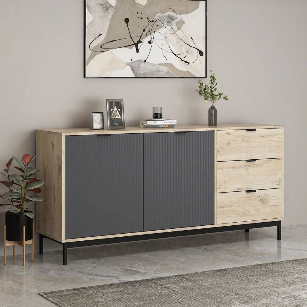 Madia Esta rovere chiaro e antracite con effetto cannettato 180x45x90H