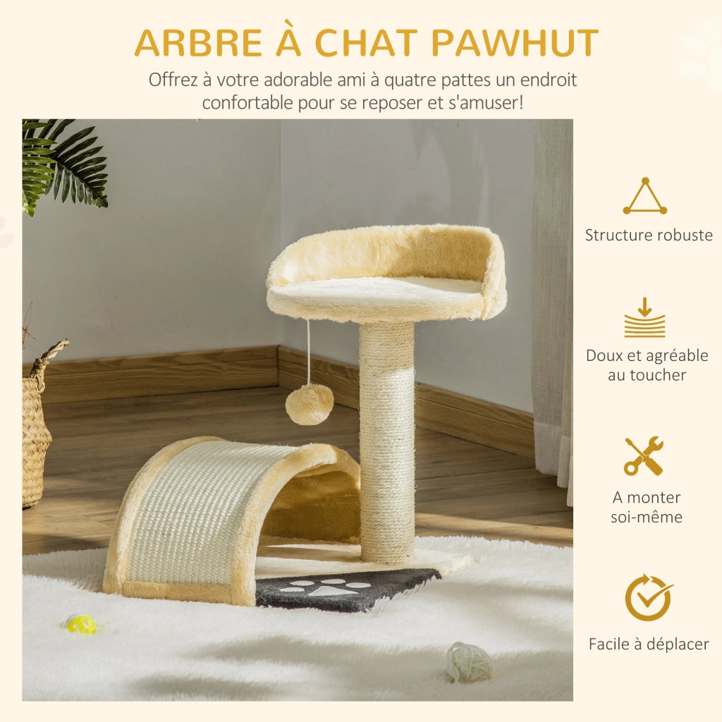 Tiragraffi per Gatti ¨C Xylo ¨C Sisal Naturale Beige con Piattaforma e Pallina Sospesa